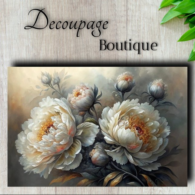 Papel De Seda Desenlace de la Bloom Popular Blanca (Peony Twilight Decoupage Tissue Paper)