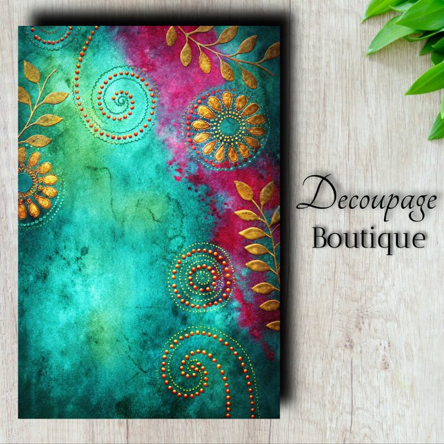 Papel De Seda Desenlace de la espiral dorada (Golden Spiral Decoupage Tissue Paper)