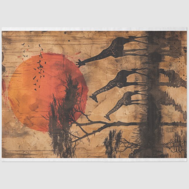 Papel De Seda Desenlace de la jirafa africana del atardecer (Anverso)