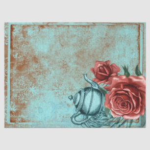 Papel De Seda Desenlace de la tetera floral turquesa