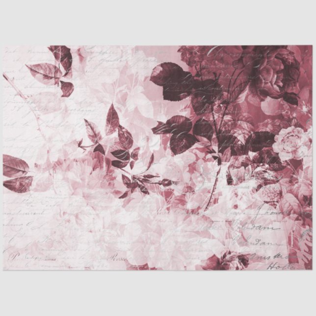 Papel De Seda Desenlace de la vendaval borgoñona y floral blanca (Anverso)