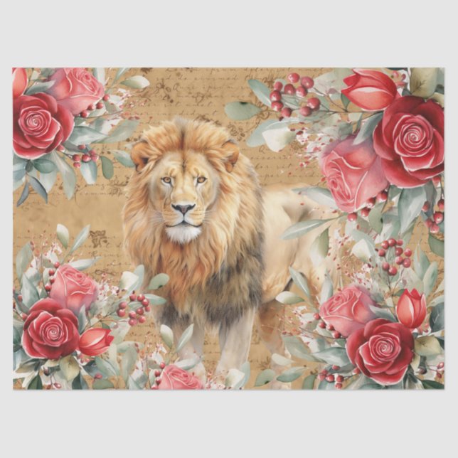 Papel De Seda Desenlace de León y Rosas Rojas Inspiradas en la V (Anverso)