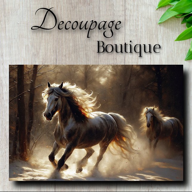 Papel De Seda Desenlace de los Stallions de Invierno Dorado (Golden Winter Stallions Decoupage Tissue Paper)