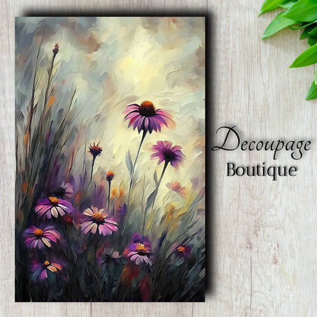 Papel De Seda Desenlace de margarita salvaje (Purple Wildflower Coneflower Meadow Decoupage Tissue Paper)