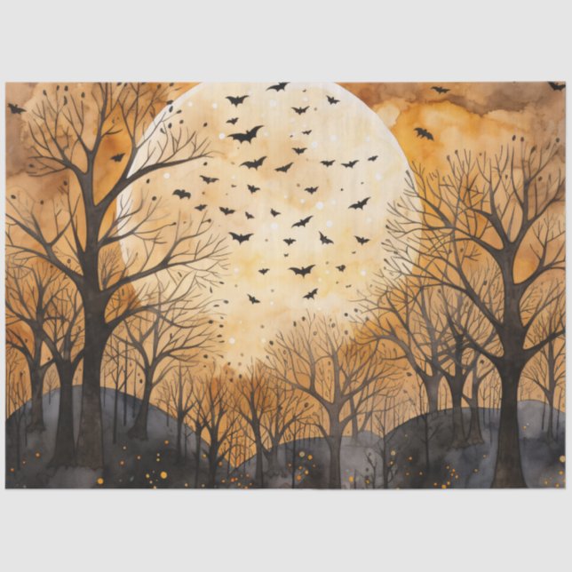 Papel De Seda Desenlace de murciélagos de otoño de acuarela (Anverso)