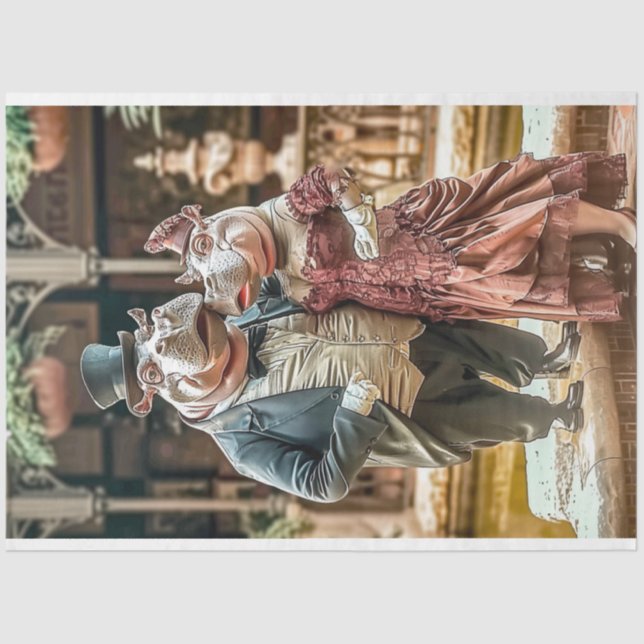 Papel De Seda Desenlace de parejas de hipopótamo victoriano (Anverso)