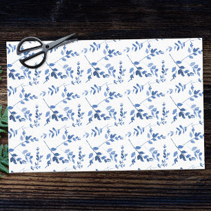 Papel De Seda Desenlace de patrón simple y botánico azul