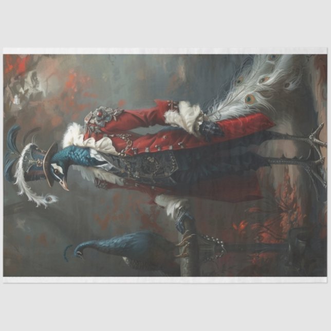 Papel De Seda Desenlace de pavo real con vestimenta francesa vin (Anverso)