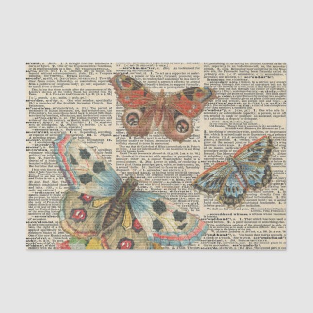 Papel De Seda Desenlace de periódico de mariposa de época (Anverso)