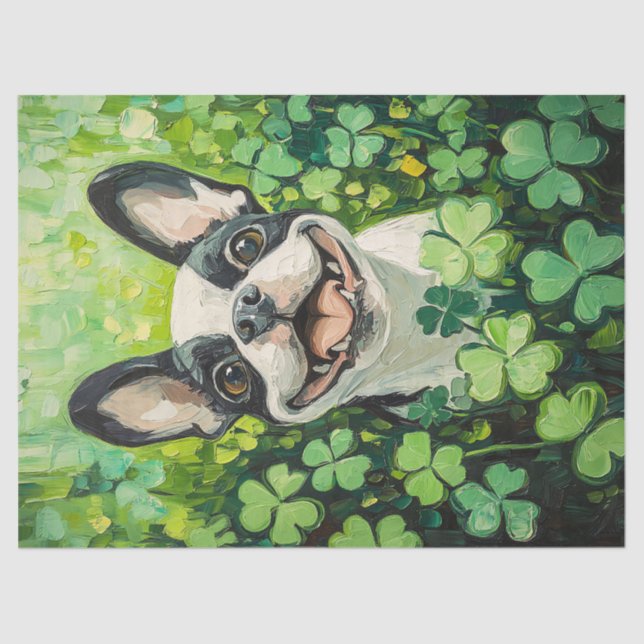 Papel De Seda Desenlace de pintura de Boston Terrier Clover Fiel (Anverso)