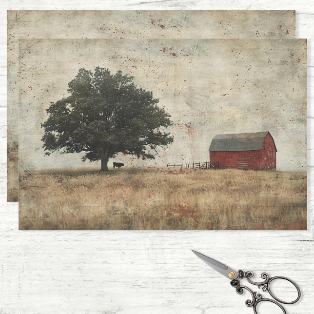 Papel De Seda Desenlace de pintura rústica de robles y vacas (Subido por el creador)