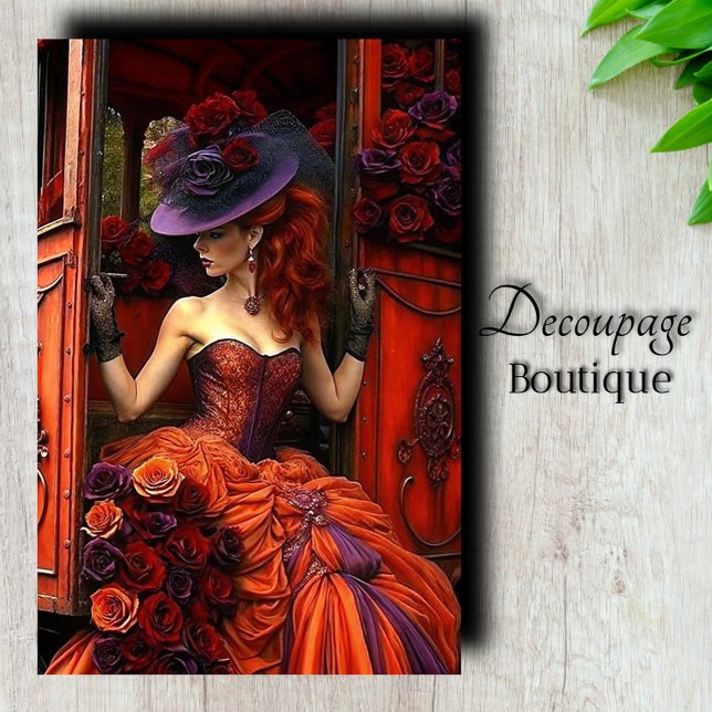 Papel De Seda Desenlace de Rosa de Incendios de Medianoche (Midnight Fire Rose Decoupage Tissue Paper)