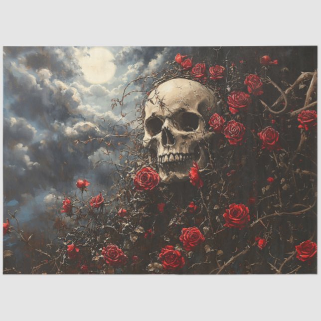 Papel De Seda Desenlace de Rosas de cráneo y crimson (Anverso)