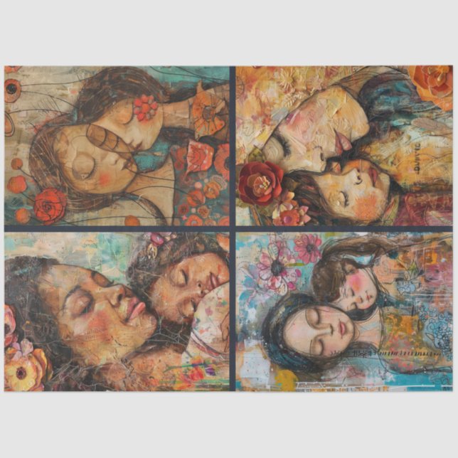 Papel De Seda Desenlace del Collage de la Artesanía Materna Hija (Anverso)