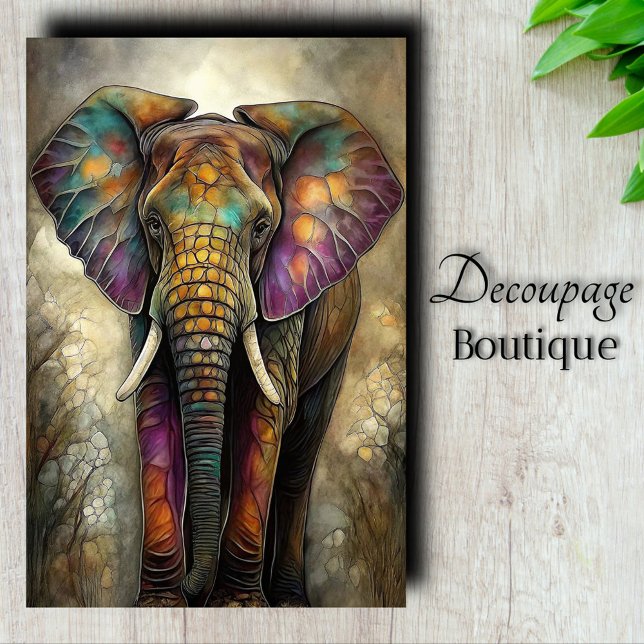 Papel De Seda Desenlace del Elefante Mosaico (Mosaic Elephant Decoupage Tissue Paper)