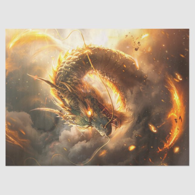 Papel De Seda Desenlace del Ilustracion Dragón Chino Dorado (Anverso)