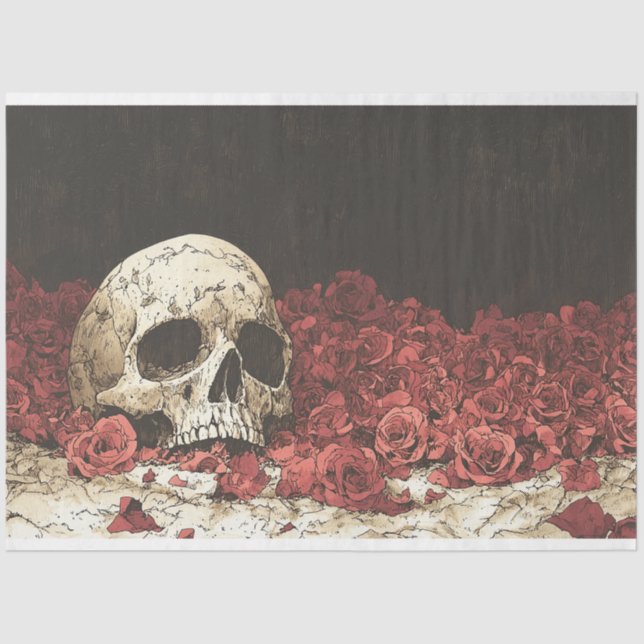 Papel De Seda Desenlace del Ilustracion Skull and Red Roses (Anverso)