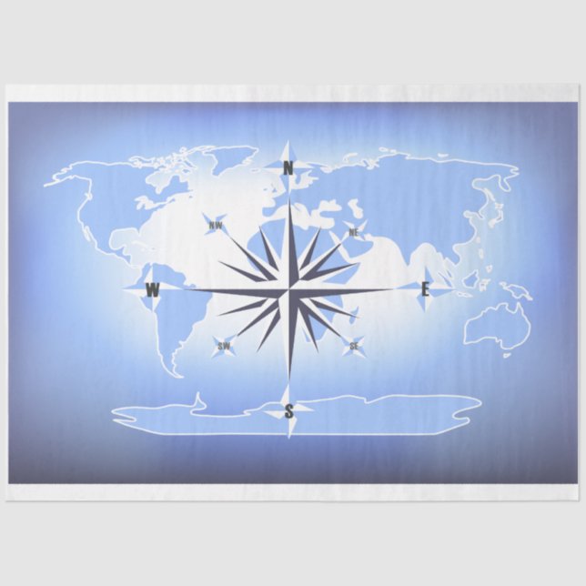 Papel De Seda Desenlace del Mapa Mundial de la Compass Rosa (Anverso)