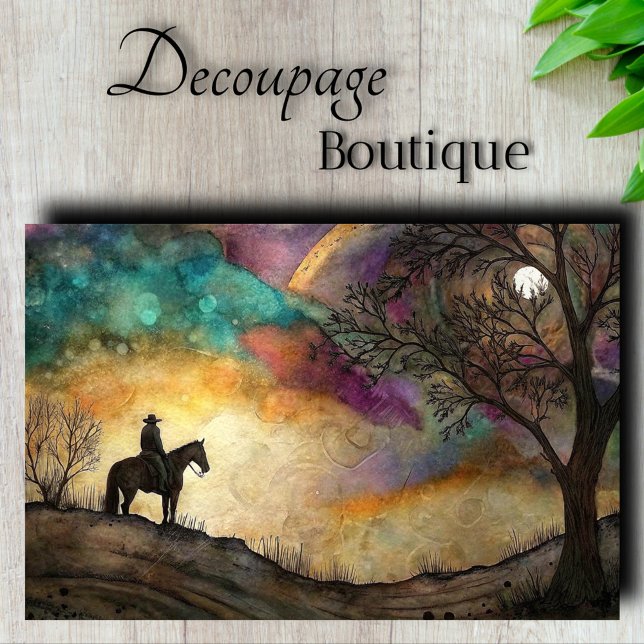 Papel De Seda Desenlace del piloto iluminado por la luna (Moonlit Rider Decoupage Tissue Paper)