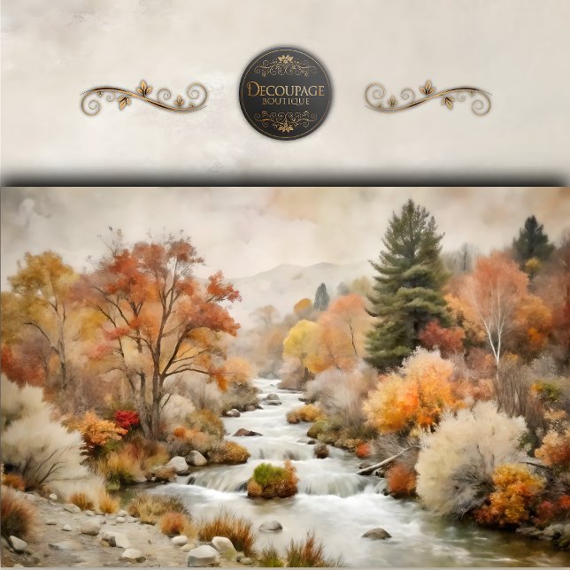 Papel De Seda Desenlace del río Otoño Dorado (Golden Autumn River Decoupage Tissue Paper)