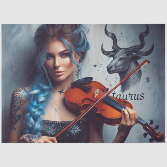 Papel De Seda Desenlace del violín del músico zodiaco Taurus (Anverso)