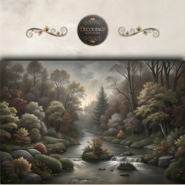 Papel De Seda Desenlace en cascada del río Woodland Misty (Misty Woodland River Cascade Decoupage Tissue Paper)