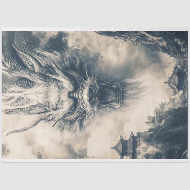 Papel De Seda Desenlace épico del Ilustracion Dragón Chino (Anverso)