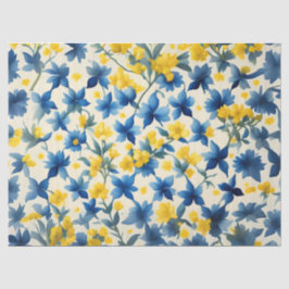 Papel De Seda Desenlace floral azul, amarillo y blanco
