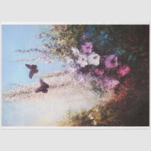 Papel De Seda Desenlace impresionista de florines y mariposas