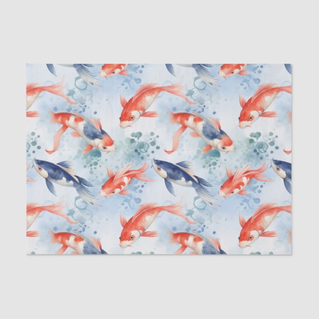 Papel De Seda Desenlace japonés azul de pescado Koi (Anverso)