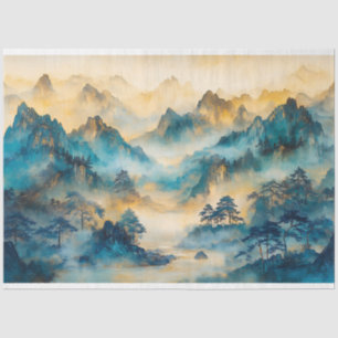 Papel De Seda Desenlace paisajístico de montañas y árboles chino