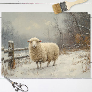 Papel De Seda Desenlace Rústico Del Paisaje De Invierno De Oveja