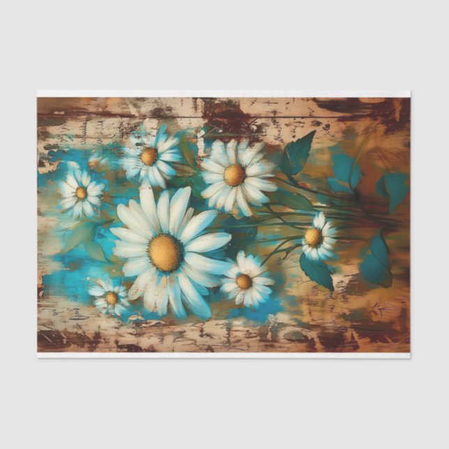 Papel De Seda Desenlace Rústico Shabby Chic White Daisies DB4L (Anverso)