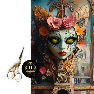 Papel De Seda Desenlace Surreal Gótico Eiffel Torre Gargoyle