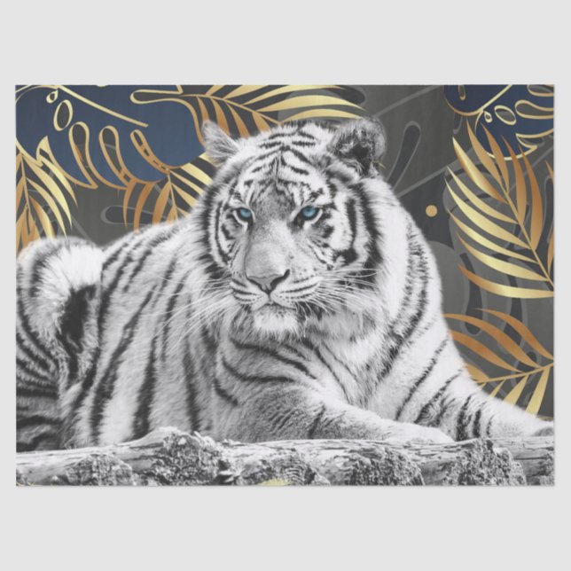 Papel De Seda Desenlace tropical de palma del tigre blanco de Be (Anverso)