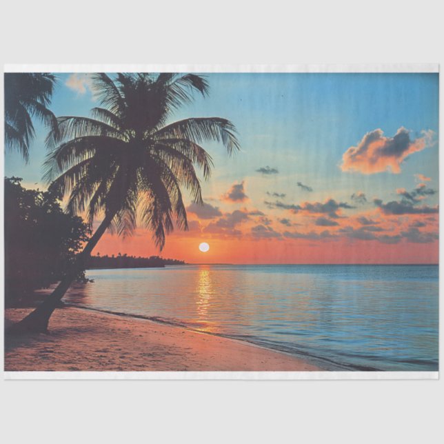 Papel De Seda Desenlace Tropical Sunset Beach Scene (Anverso)