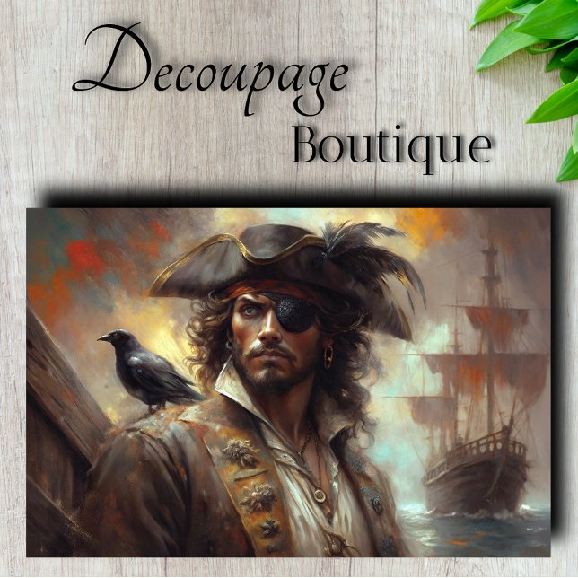 Papel De Seda Desenlace vertical del capitán del pirata (Pirate Captain Portrait Decoupage Tissue Paper)