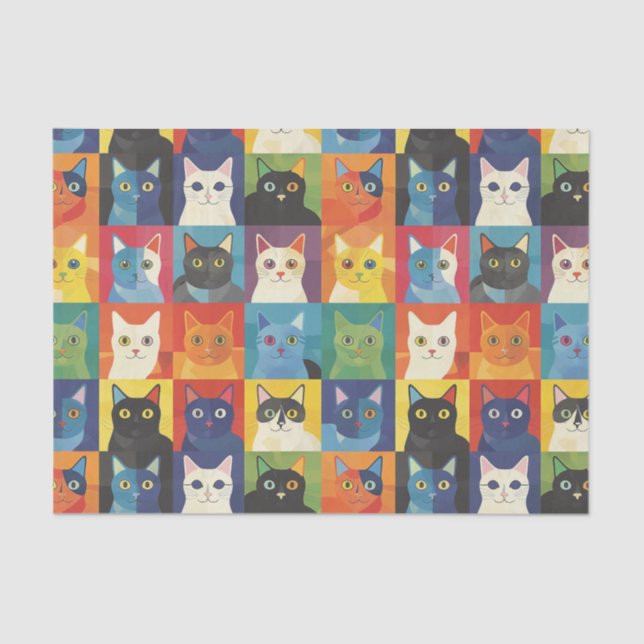Papel De Seda Desenlace vibrante de la colección de gatos (Anverso)