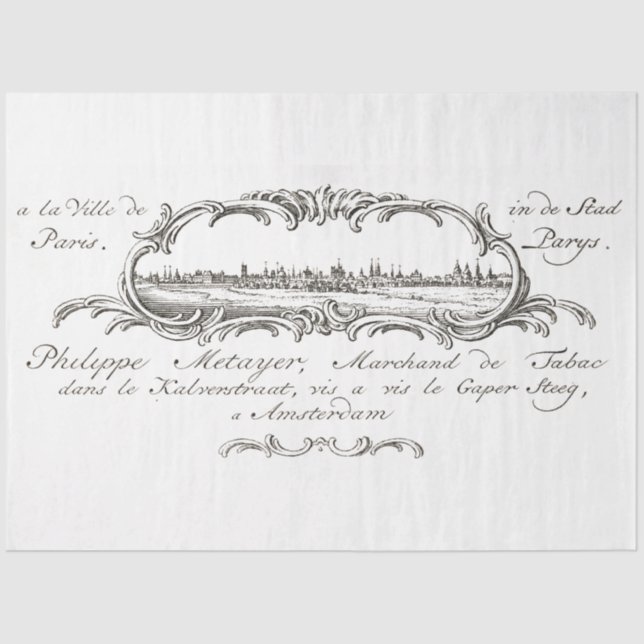 Papel De Seda Desenlace vintage de la escritura francesa de Parí (Anverso)