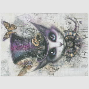 Papel De Seda Desenmascarar Gato Whimsical Top Hat Purples