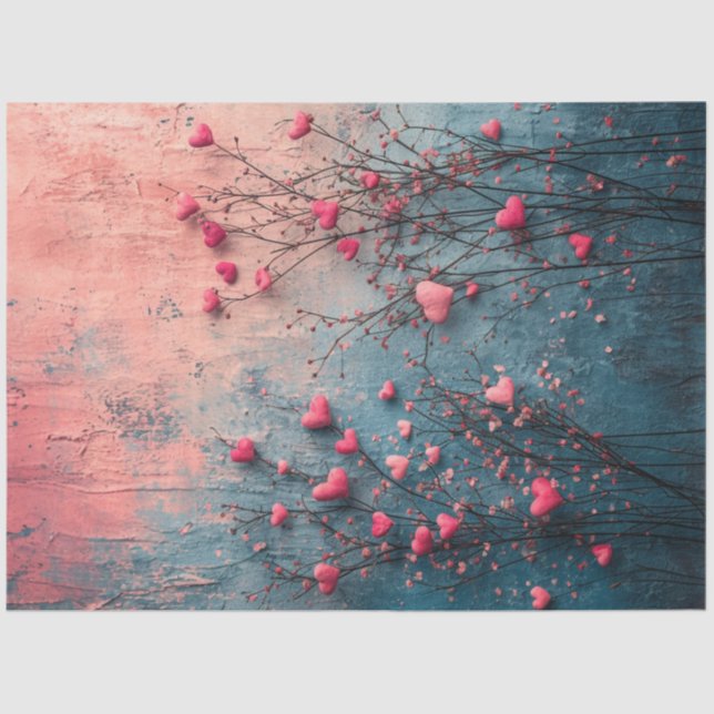 Papel De Seda Desenmascarar los corazones y Verde azulados rosad (Anverso)