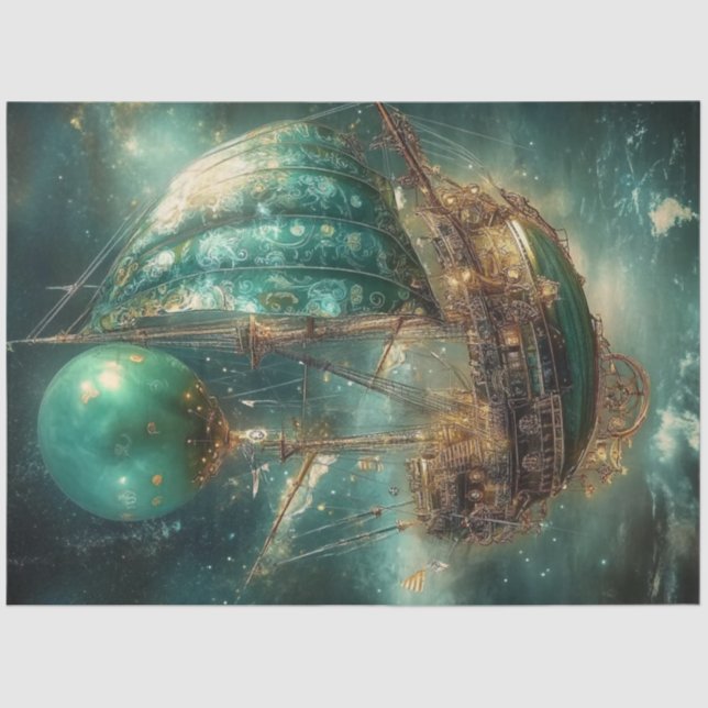 Papel De Seda Desenredar el Whimsical Airship Hot Air Balloon Gr (Anverso)