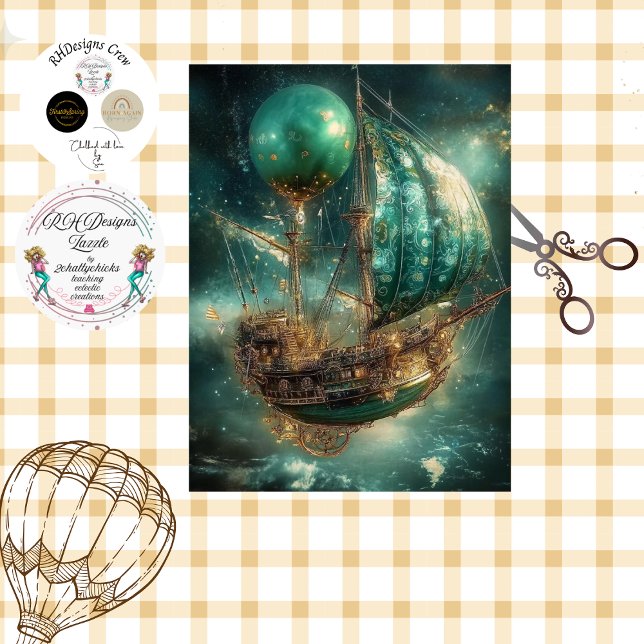 Papel De Seda Desenredar el Whimsical Airship Hot Air Balloon Gr (Subido por el creador)