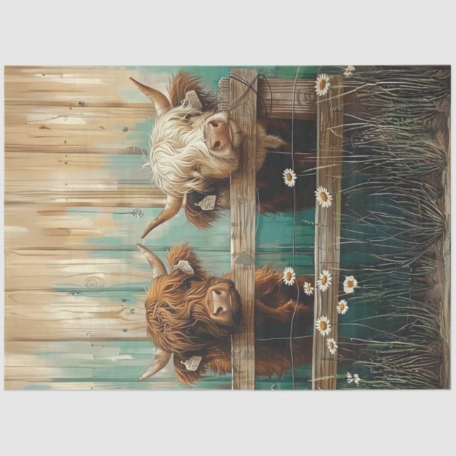 Papel De Seda Desenredar las vacas de corral de encanto rústico  (Anverso)