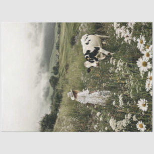 Papel De Seda Desenvolvimiento de la vaca Holstein y Chica en fl