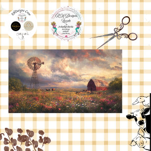 Papel De Seda Desenvolvimiento Paisaje Windmill Red Barn Wildflo