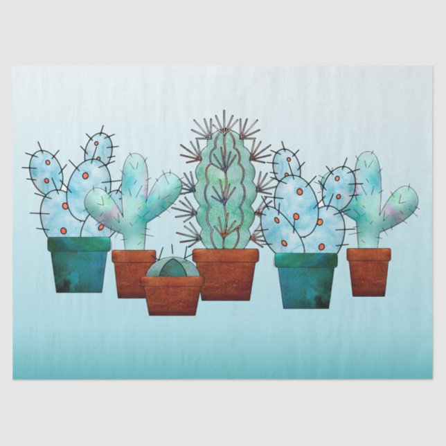 Papel De Seda Desert Cactus Plantas Decoupage acuarela (Anverso)