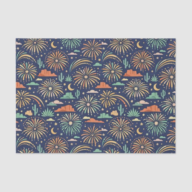 Papel De Seda Desert Night Fireworks Celebration Pattern (Anverso)