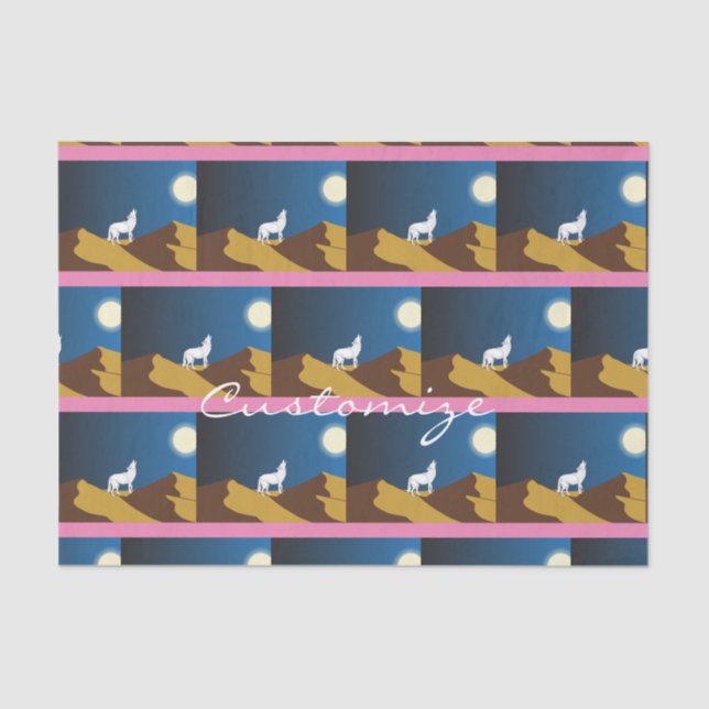 Papel De Seda Desierto Coyote Howling Full Moon Thunder_Cove (Anverso)