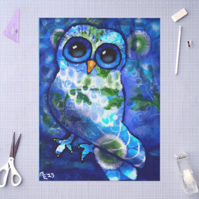 Papel De Seda Deslumbrante resumen búho azul verdoso azul verdos (Artesanía)